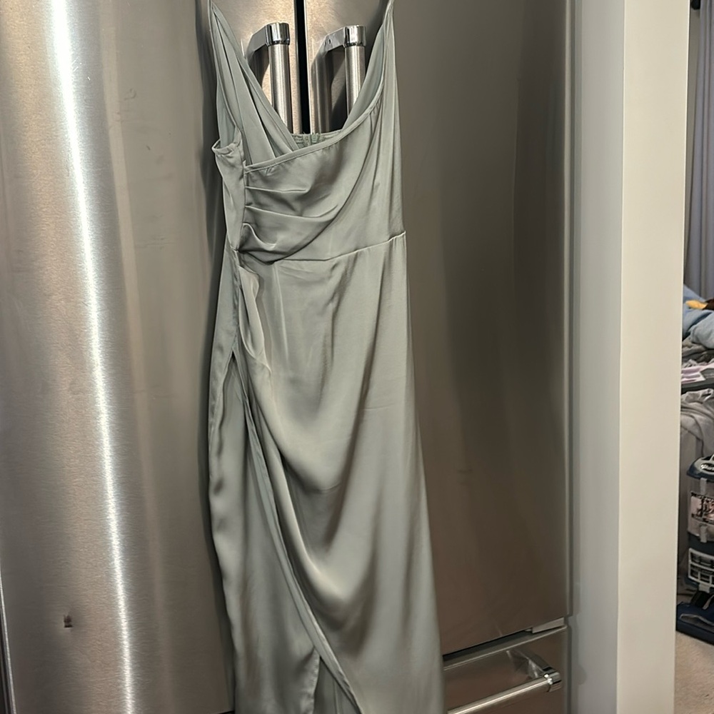 Green satin dress